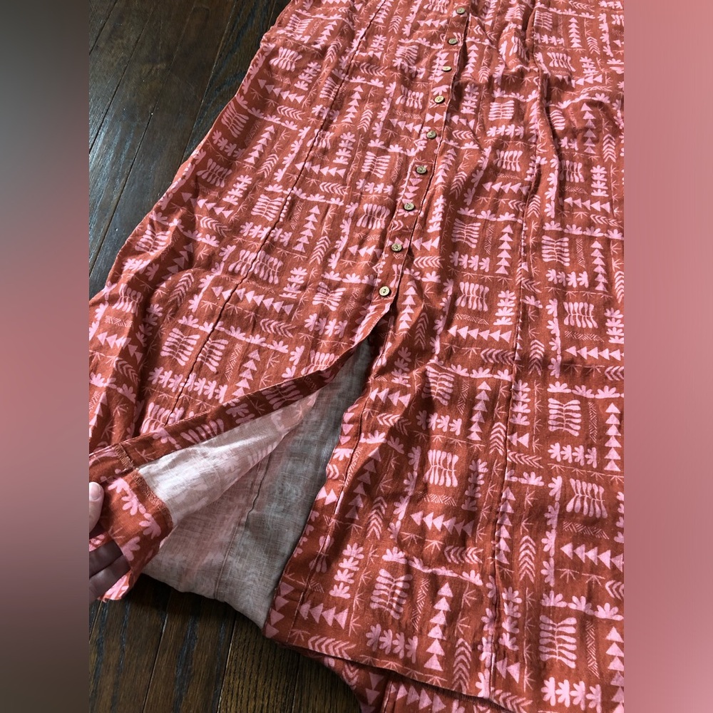 *NWT* Faherty Women's S Anna Kahalekulu Kendall Orange 100% Linen Maxi Sundress - Picture 10 of 16